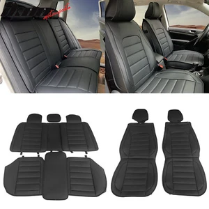 Universal Front Rear Car Seat Covers Black PU Leather 5 Seats 01 Style Full Set - Picture 1 of 20