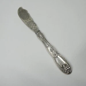Fish Knife Antique Coin Silver? Engraved Blade Floral Handle Hallmarks 6.75" - Picture 1 of 10