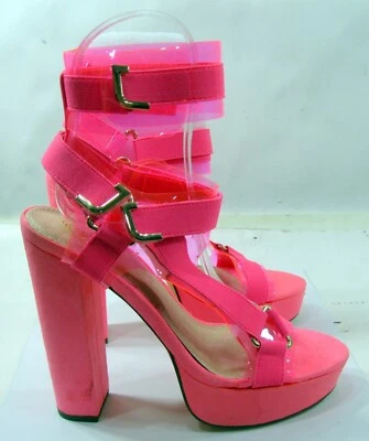 Neon Pink 5.5"block heel open toe ankle strap sexy shoes  women Size 7.5 - Image 1 of 4