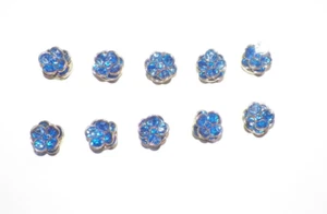TEN (10) VINTAGE AUSTRIAN CRYSTAL BUTTON COVERS BLUE & GOLDTONE - Picture 1 of 5