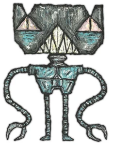 JUSTIN AERNI circa 2014 Small Painting on Cardstock dark art " CATBOT " - Picture 1 of 1