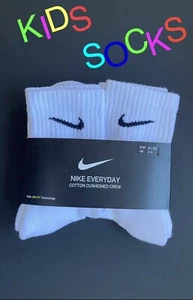 Nike Everyday White Cushioned Cotton Socks Small Junior Children Woman Kids 2-5 - Picture 1 of 5
