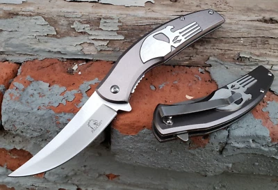 Punisher Upswept Trailing Point 440 Stainless Spring Assisted Pocket Knife 4.6 - Image 1 of 4