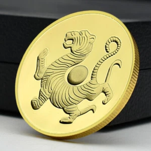 Ancient Divine Beast White Tiger Golden Challenge Coin Chinese Tai Chi Medal - Picture 1 of 12