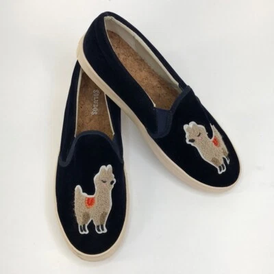 Blue Soludos Navy Velvet Llama Embellished Slip On sz 8.5 - Image 1 of 4