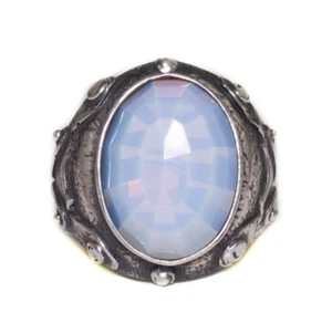 Antiker Sterling Silber Herrenring, Mondstein geschaffen Stein, Handarbeit Ring - Bild 1 von 6