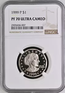 :1999-P $1 Susan B Anthony Dollar Perfect NGC PF70UCAM Low Pop R3 Highest-Grades - Picture 1 of 2