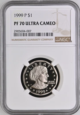 :1999-P $1 Susan B Anthony Dollar Perfect NGC PF70UCAM Low Pop R3 Highest-Grades - Image 1 of 2