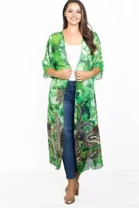 Womens Plus Size Green Floral Paisley Print Cardigan Open Front OSFM - Picture 1 of 3