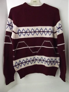 Vintage MINAZELLI Pullover 60er Handstickerei weinrot weiß Pulli Herren Gr. L - Bild 1 von 7