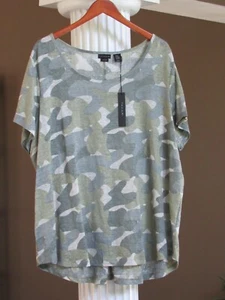TAHARI Camo Print 100% Linen Scoop Neck Short Sleeve Shirt Top Size 1X NWT - Picture 1 of 2