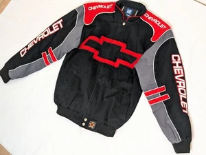 JH DESIGN CHEVROLET Racing Jacket Mens M Vintage BLACK RED 100% Cotton - Picture 1 of 7