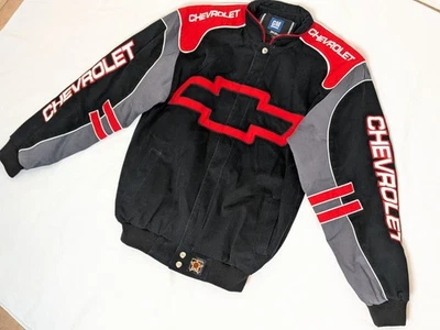 JH DESIGN CHEVROLET Racing Jacket Mens M Vintage BLACK RED 100% Cotton - Image 1 of 4