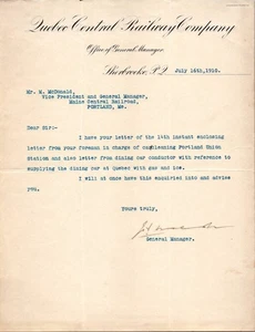 Ephemera Quebec Central Railway Company 1910 a Maine Central RR Portland ME - Imagen 1 de 2