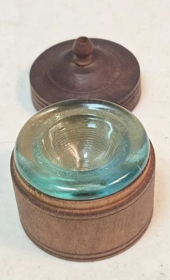 Tapa giratoria de vidrio azul claro 1894 con caja de madera original hecha a mano - muy bonita Foto 1 de 4