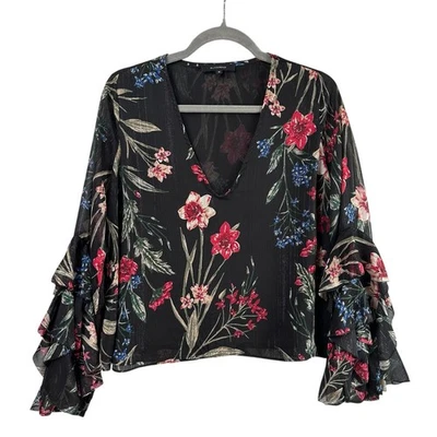 Olivaceous Floral Blouse Size M Whimsigoth Dark Romantic Workwear Flowy Sheer - Image 1 of 4