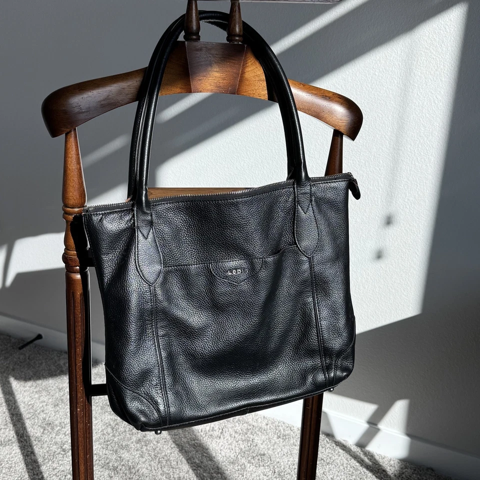 Bolso de Mano de Cuero LODIS Negro Guijarro Cremallera Superior Laptop Trabajo Viaje Trolley Manga Foto 1 de 4