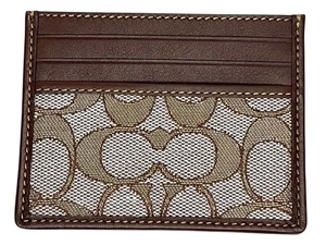 Coach Signature Jacquard Canvas / Leather Slim Card Case ID Window Unisex NEW - Picture 1 of 7