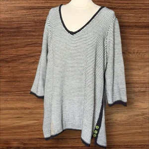 Soft Surroundings Sweater Tunic Sz 3X Navy Striped 3/4 Sleeve V-neck Nautical - Picture 1 of 11