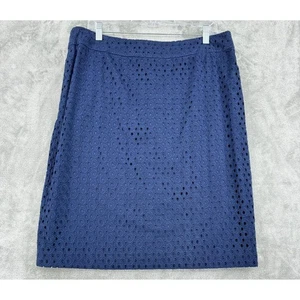 Talbots Skirt 14 Straight Pencil Textured Lace Career Classic Nautical Navy Blue - Picture 1 of 7