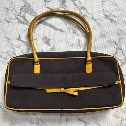 Borsa a mano archivio Miu Miu tote bag anni 00 tela pelle nastro USATA originale #S2306