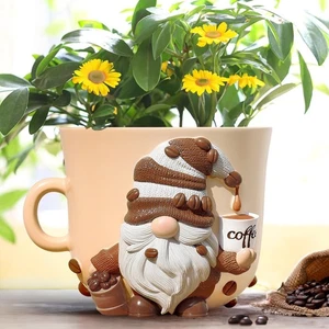 Coffee Cup Gnome Plant Pots, Cute Unique Flower Pots for Indoor Plants, Funky... - Picture 1 of 7