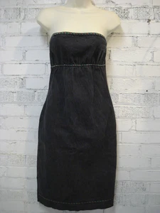 Vintage Y2K Bettys Black Denim Jean Strapless Dress Boho Size M 9/10 Made in USA - Picture 1 of 4
