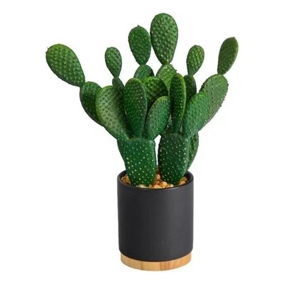 Planta artificial suculenta de cacto quase natural 10" em plantador em verde/preto - Imagem 1 de 4