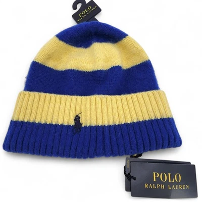 Polo Ralph Lauren матовый в полоску Beanie золото Bugel Royal 100% шерсти шляпа новый - Изображение 1 из 4