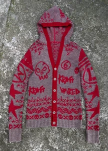 DIESEL Y2K Less Wired Skull 2000's Mohair Knitted Hoodie Button Front Size M - Picture 1 of 24