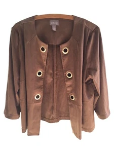 Chico's jacket size 2 Faux Suede Caramel Brown Camel Gold Grommet L - Picture 1 of 8