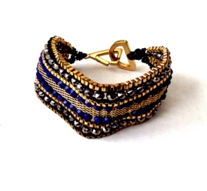 ***ARMANI EXCHANGE Signed mesh beaded BRACELET gunmetal black gold! - Picture 1 of 3