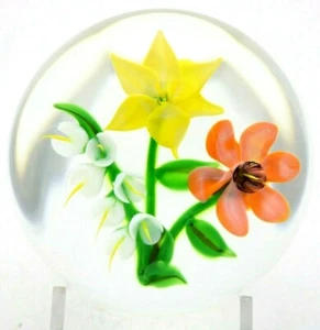 Fantastic RANDALL GRUBB Colorful WILD Flower BOUQUET Art Glass PAPERWEIGHT - Picture 1 of 6