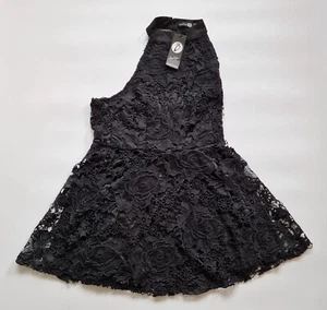 BOOHOO BOUTIQUE Lace Dress Size 14 BNWT Black Hallter Neck - Picture 1 of 8