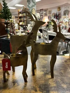 Set of 3 TAG reindeer CHRISTMAS brass candle holders NEW 9” 11” 13” Tall - Picture 1 of 7