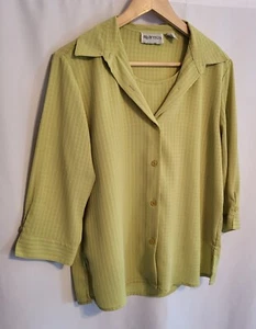 Camicetta donna semplice carriera top verde lime colletto bottoni manica M 3/4 ~vintage~ - Foto 1 di 9
