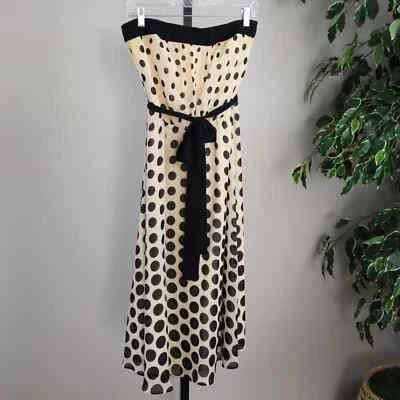 Vestido sin tirantes The Limited 100 % seda tostado y negro lunares Foto 1 de 4