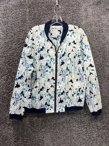 Cato Bomber Jacket Women's 22/24W Navy White Floral 100% Polyester Full-Zip - Picture 1 of 14