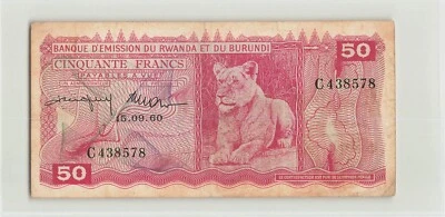 BURUNDI 50 Francs 1960 (1964), P-4, Overprinted, Original VF, Rare.  J6 - Image 1 of 2