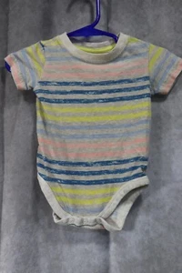 Okie Dokie Gender Neutral Gray Body Suit Pink Blue Yellow Stripes 3 Months - Picture 1 of 3