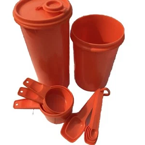Vtg Tupperware Orange Lot Measuring Spoons Cups Container Lid College Set 12 Pc - Picture 1 of 19