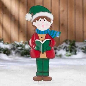Adorable niño pequeño villancico navideño Estaca de jardín de metal martillada - Imagen 1 de 2