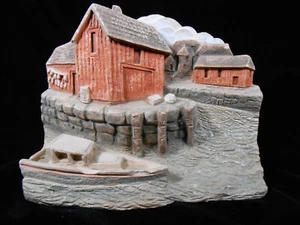 Vintage Hand SandiCast Wandbild - Boot & Hafen - Dockszene gestempelt S.Brue 1987 - Bild 1 von 7