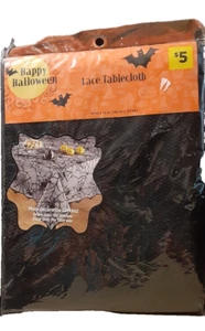 Happy Halloween Black Lace Tablecloth Window Drape Doorway Cover NIB - Picture 1 of 2