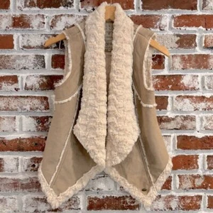 Guess Los Angeles Faux Suede Vest Sherpa Lined Fold Collar Winter Womens Size S - Picture 1 of 11