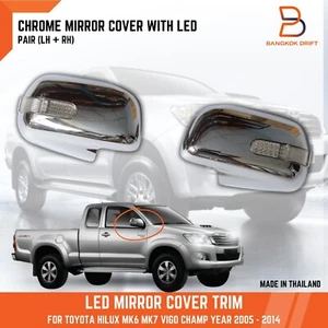 R CHROME LED MIRROR COVER TRIM FIT TOYOTA HILUX UTE MK6 MK7 VIGO CHAMP 05-14 - Picture 1 of 7