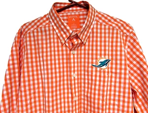 Men's Antigua Orange Miami Dolphins Associate LOGO Woven L/S Button-Down Shirt - Picture 1 of 7