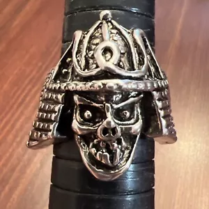 Vintage 1980s Signed DS 84 Biker Ring Skull Samurai Warrior Size 8.25 - Picture 1 of 12