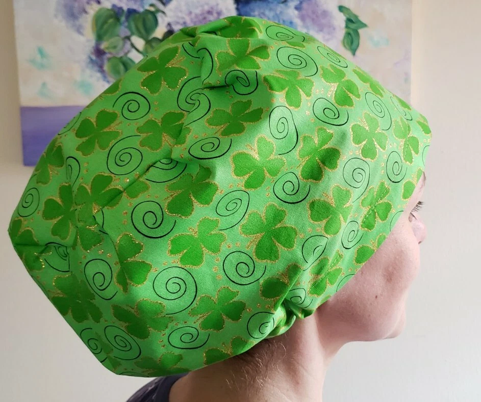 St. Patrick's Bouffant Scrub Cap Surgical Medical Doctor Nurse Cook Hat 100%ctn - Image 1 of 4