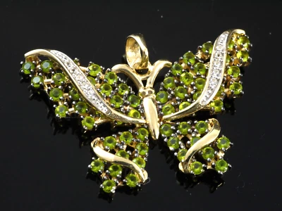 585 Gold Schmetterling Anhänger  mit Peridot und Zirkonia Steinen 23 x 17 mm - Bild 1 von 4